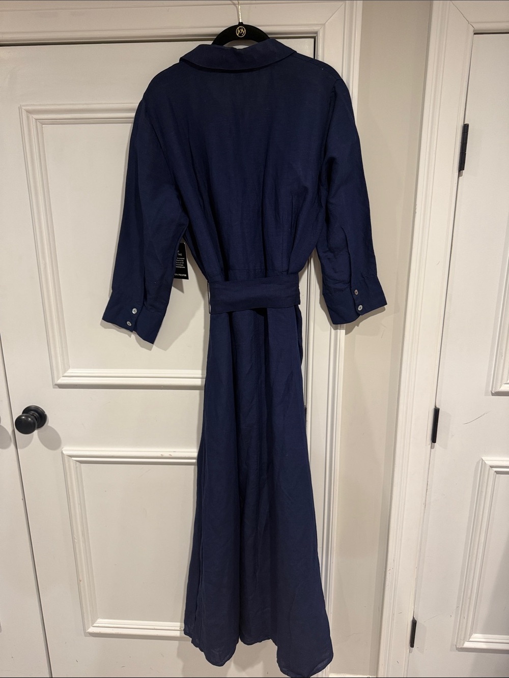 Boston Proper Navy Linen Blend Shirt Maxi Dress - Picture 7 of 9